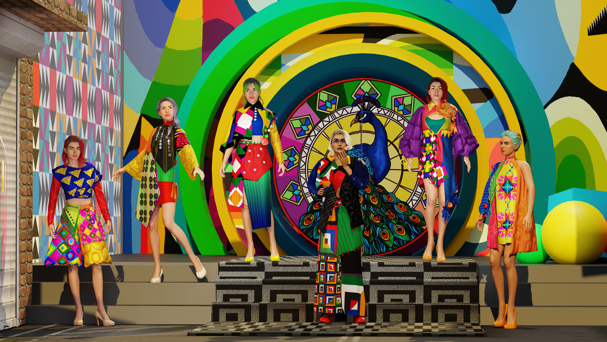 Models showcase vibrant Ralli-inspired outfits on stage, blending tradition with bold modern aesthetics.