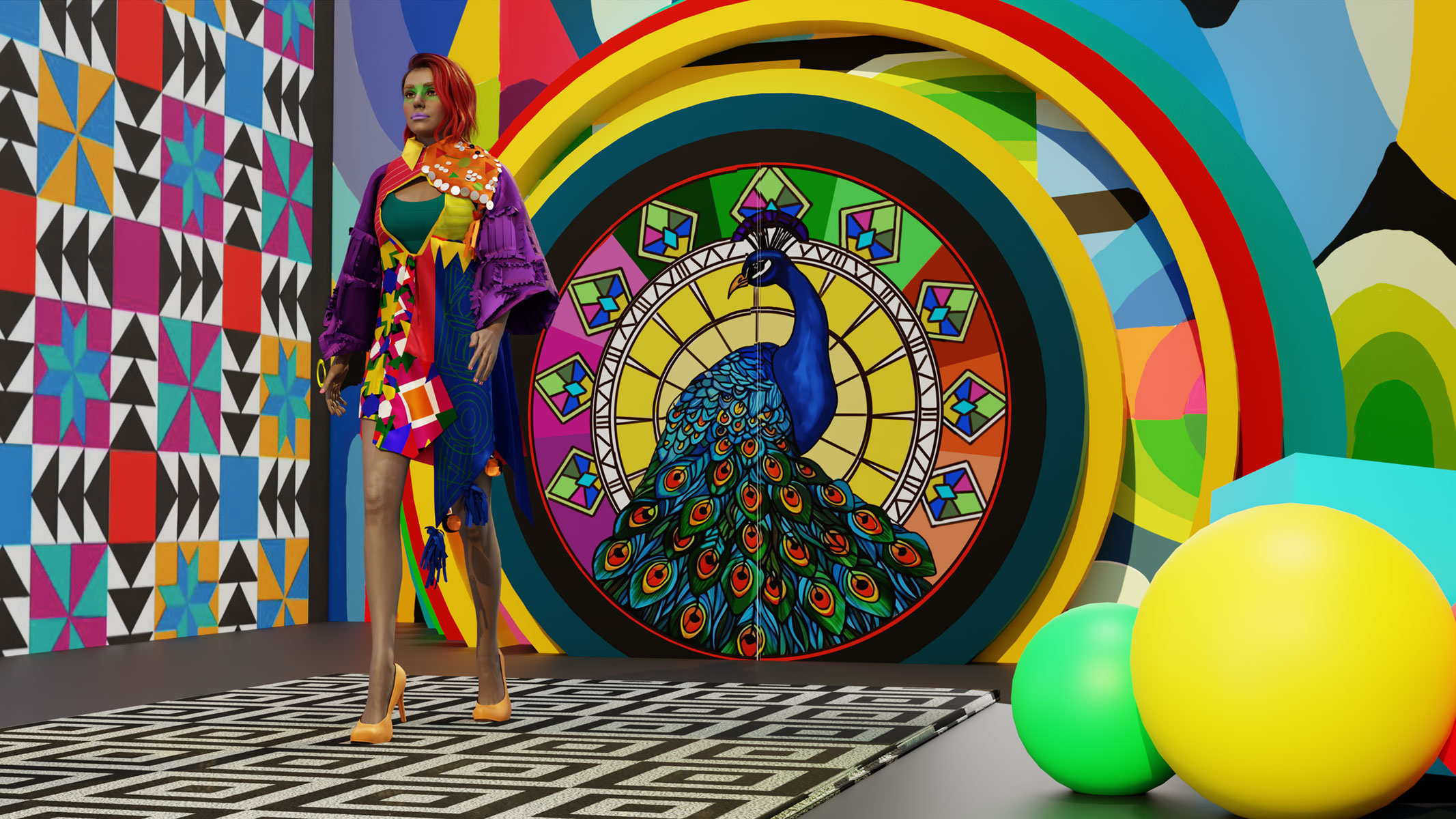 Striking designs contrast geometric Ralli patterns against colorful backgrounds, symbolizing cultural vibrancy and artistic innovation.